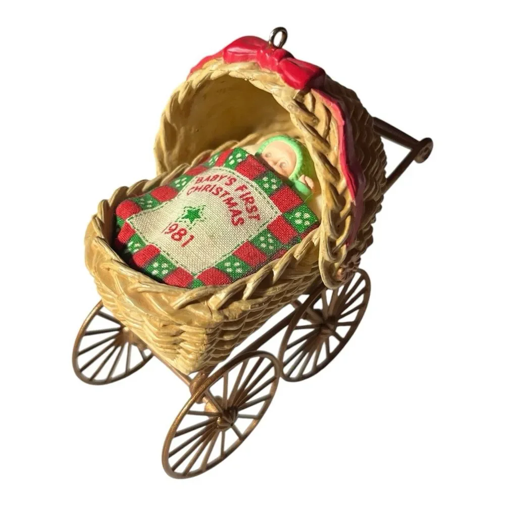 Vintage 1981 Hallmark Keepsake Ornament Baby's First Christmas Baby Buggy
